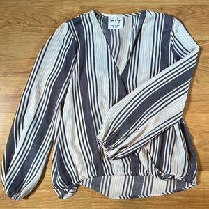 Sadie & Sage White and Blue Wrap Blouse Long Sleeve